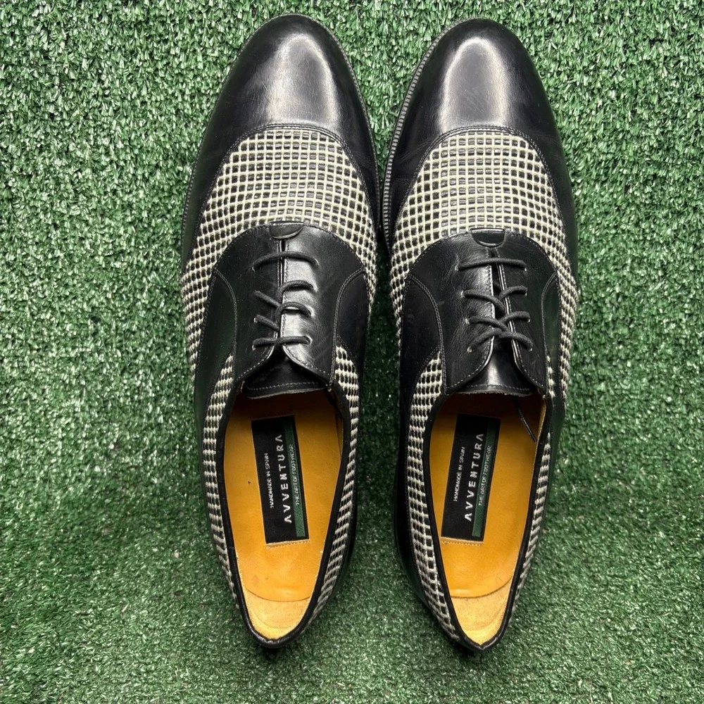Avventura Woven Mesh Leather Lace Up Spectator Oxford Dress Shoes Black Mens 13M